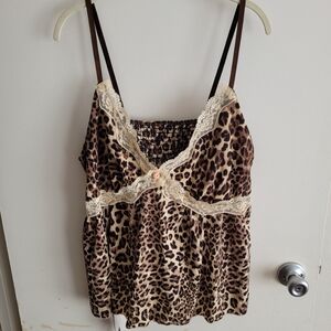 🎉ROMWE Leopard Print Lace Trim Cami Top